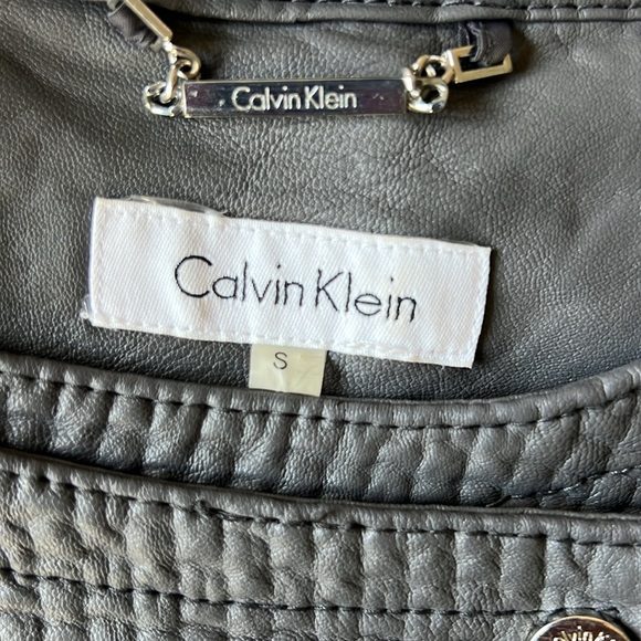 Women’s Grey Leather Jacket Moto Chic Minimal Textured Leather Sliver Zippers - Picture 5 of 7